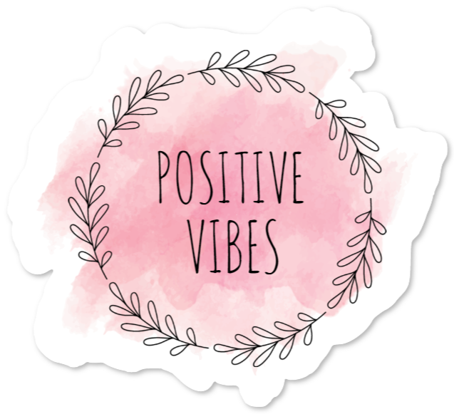 Autocollant avec texte Positive Vibes en style aquarelle rose