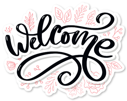 Autocollant avec le mot Welcome en écriture manuscrite