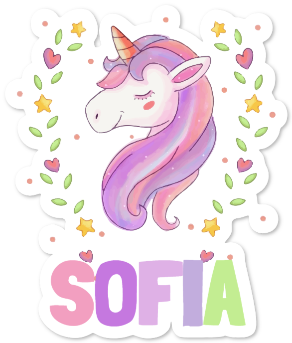 Sticker mural avec licorne et prénom – Sofia
