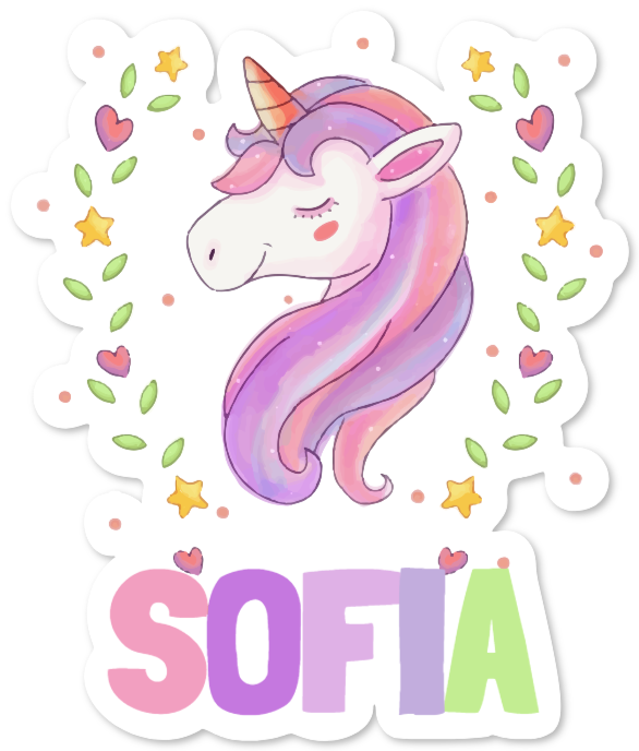 Sticker licorne avec prénom de l’enfant – SOFIA